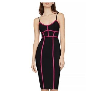 BCBG Strappy Bodycon Dress Black Pink L NWT